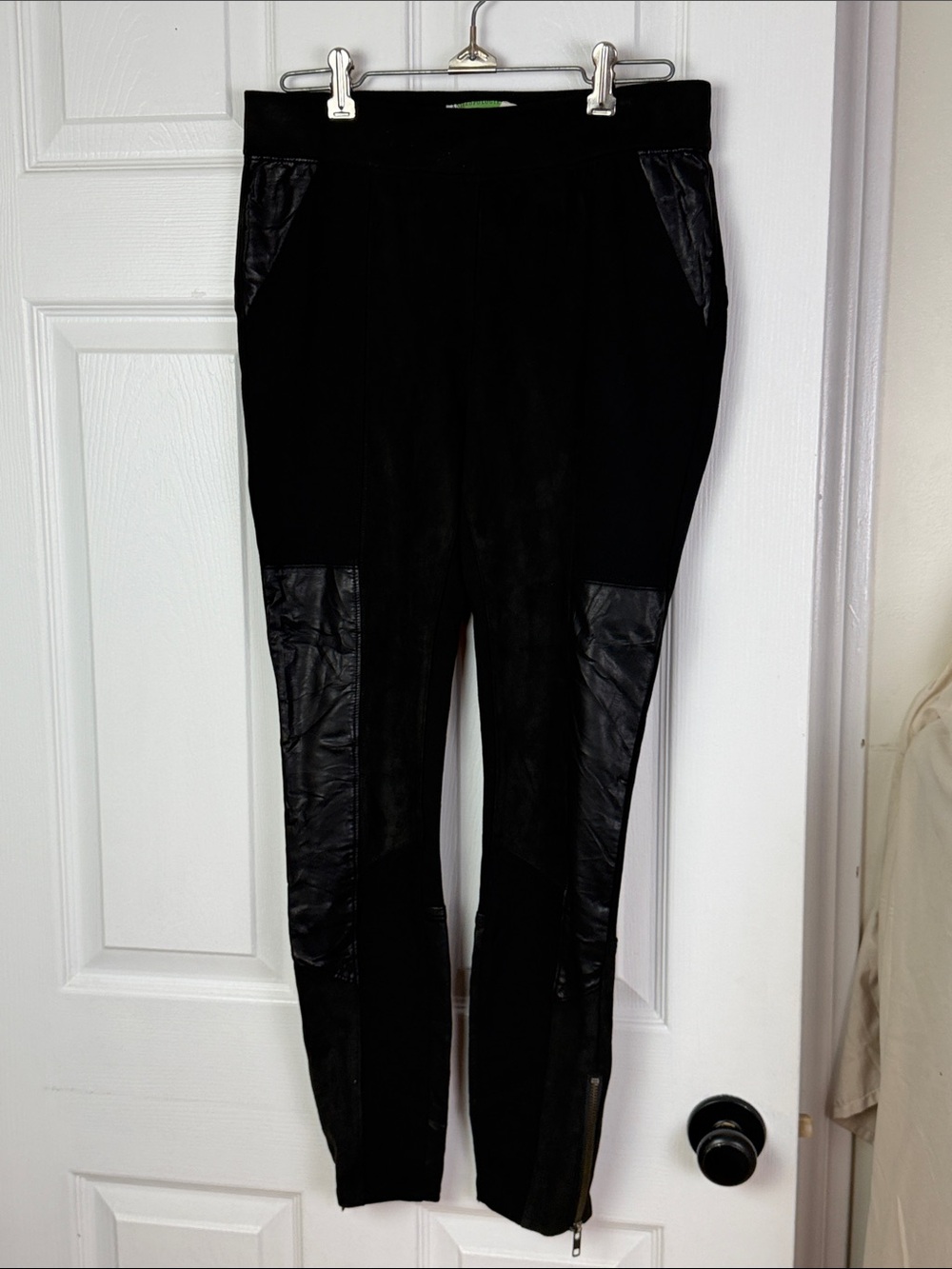 Anthropologie ponte suede faux leather zip ankle leggings